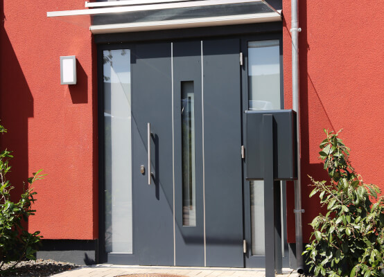 Aluminium glass front door with side panels