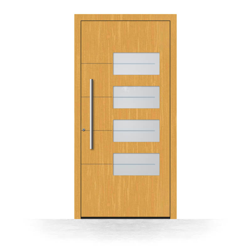 Wood front door model Austin exterior view