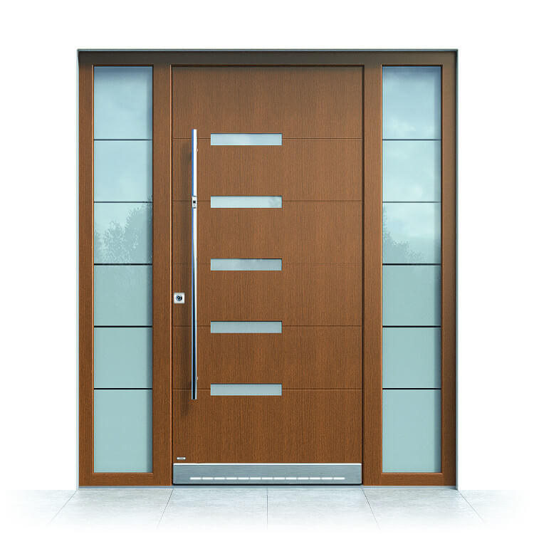 Front door in spruce with light cut-outs