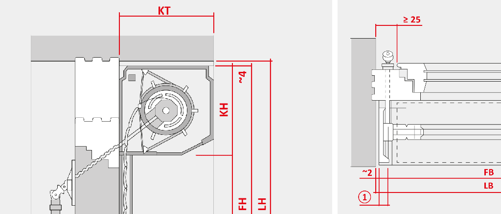 Top mounted roller shutter with crank