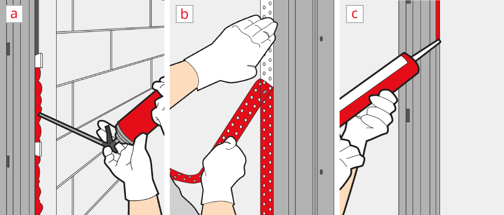 Seal a patio door with assembly foam and sealing tape